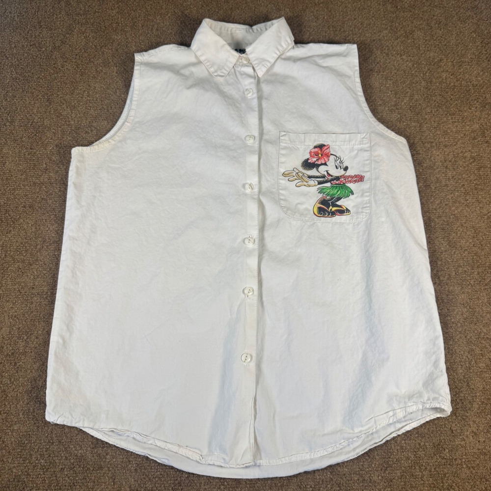 Vintage Disney Mickey Jerry Leigh Sleeveless Shirt Womens M White Minnie Hula